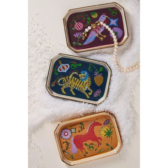 Anthropologie Juniper Stoneware Trinket Dish Blue Gold Gift NEW - Picture 2 of 3